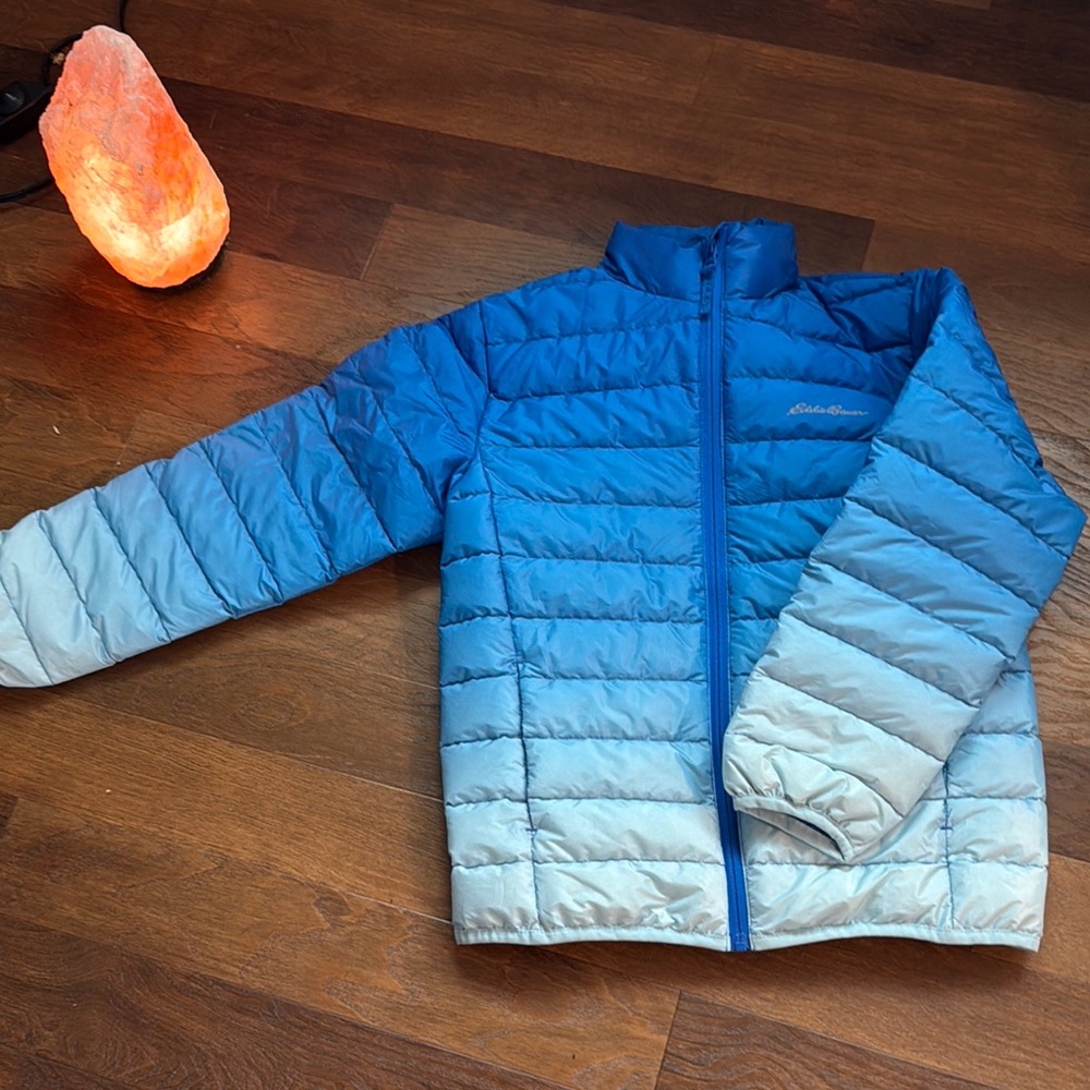 Eddie Bauer Blue Puffer Jacket Gradient Design